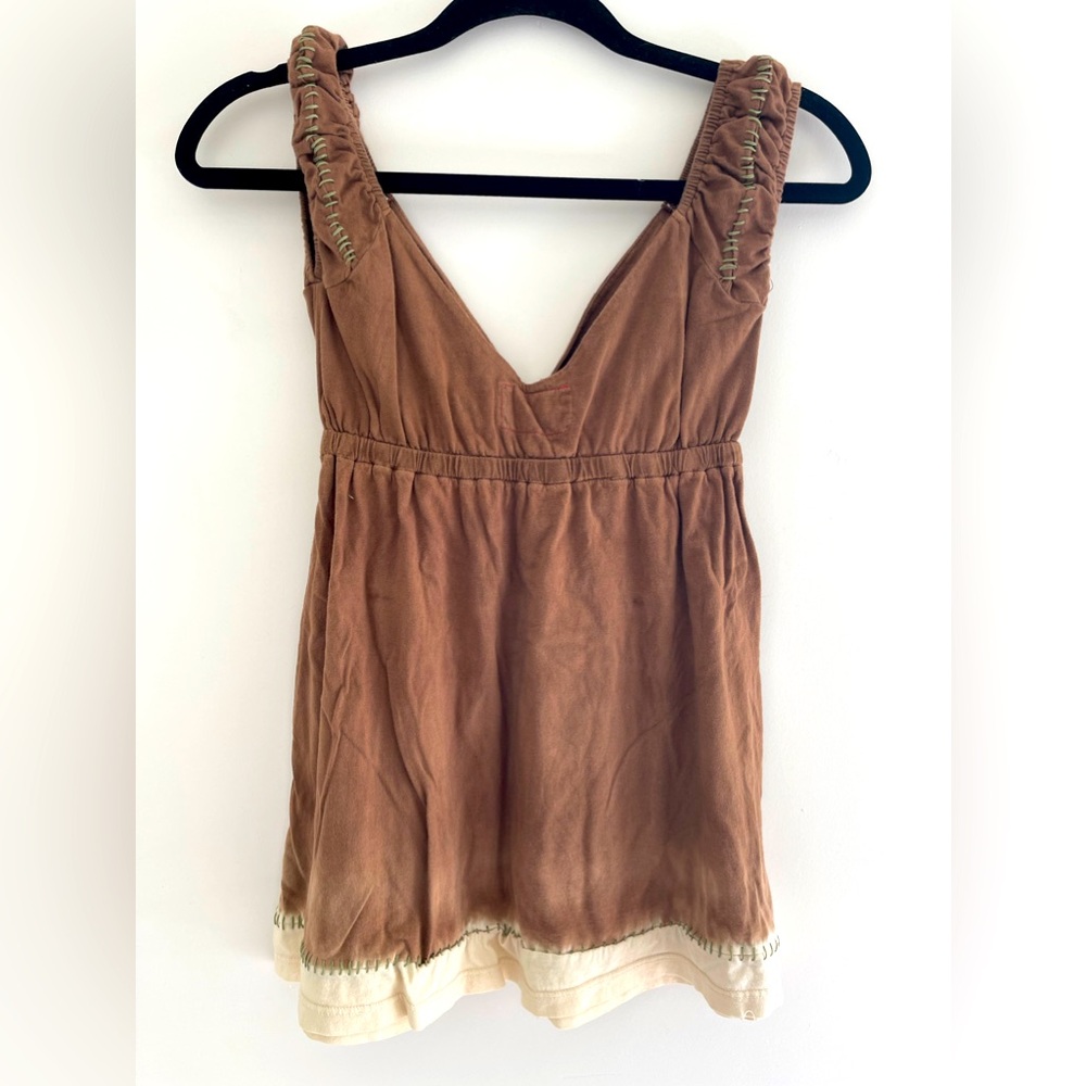 Vintage Gypsy05 Brown‎ Ombre Peplum Top with contrast stitching